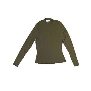 Meri SKYE TURTLENECK TOP‎ RIBBED KNIT SCALLOPED NECK CUFFS DARK GREEN